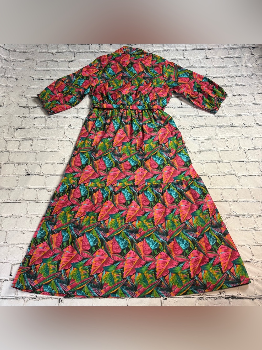 Naoo NWT Colorful Tropical Floral Print Button-Front Maxi Dress A-Line Size L - Picture 3 of 9